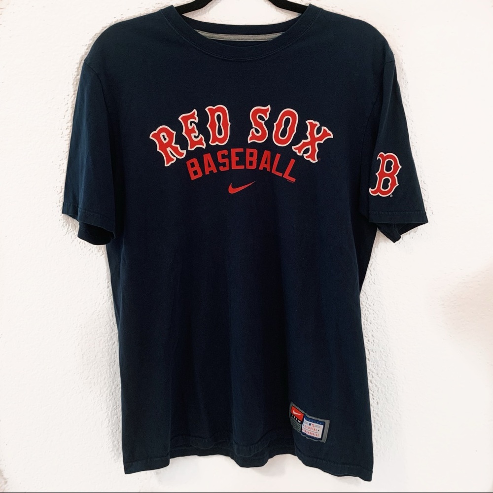 navy and red nike boston red sox tshirt